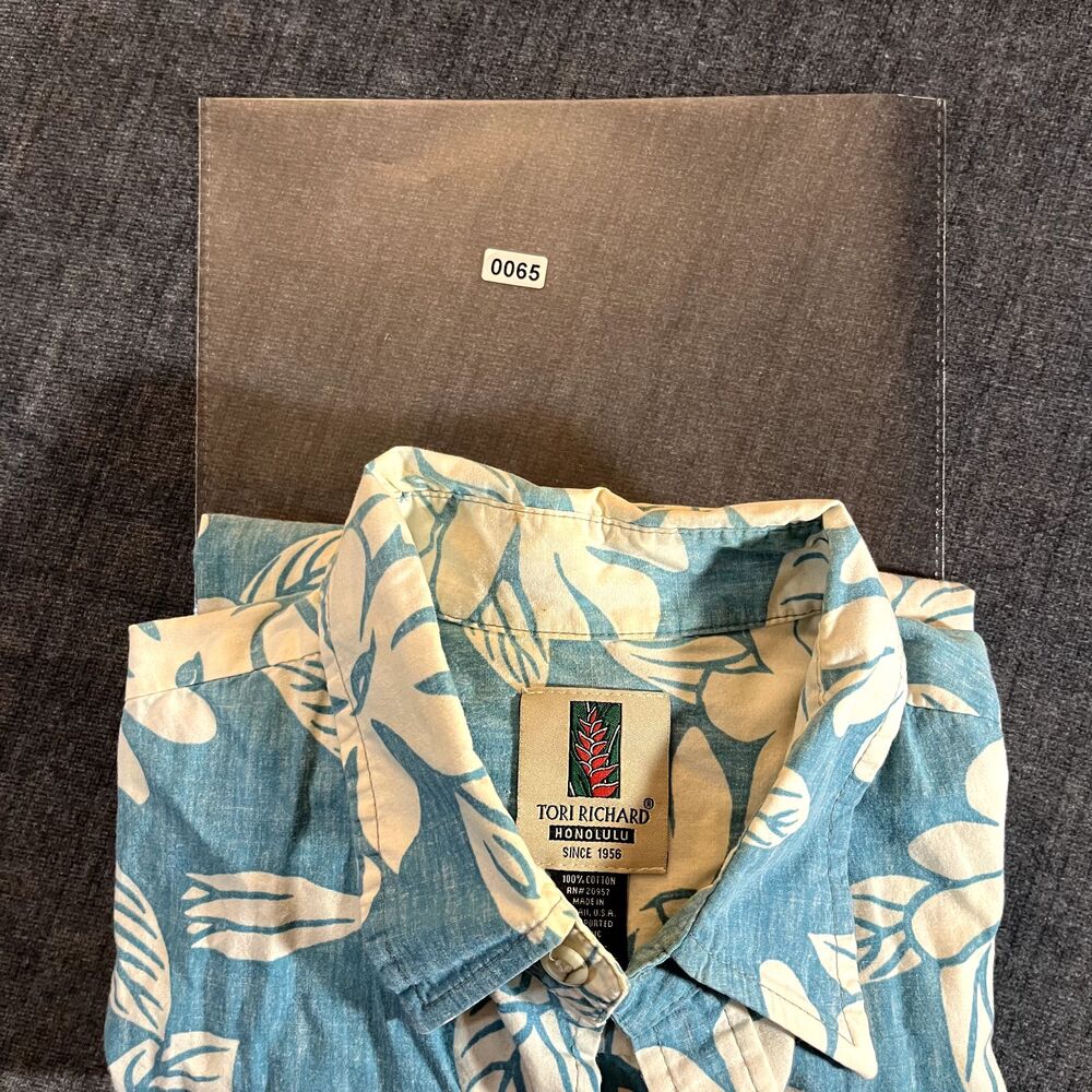 VTG Tori Richard Shirt Mens Large Blue Floral Hawaiian Aloha Made Hawaii Camp - Picture 12 of 12